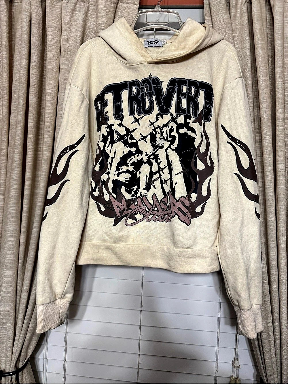 Retrovert Graphic Hoodie in Cream & Black Size Small